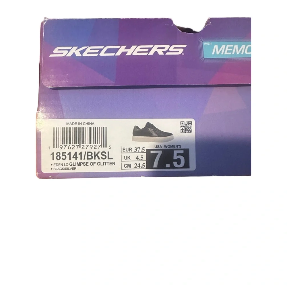 Skechers Memory Foam Sneakers Black Silver 7.5 NWT